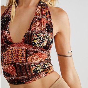 { FREE PEOPLE } NWT Heather Printed Halter Top in Bronze Combo sz S